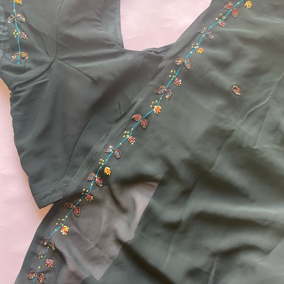 Beautiful delicate black sari designer new lightweight  embroidery elegant new - Picture 9 of 10